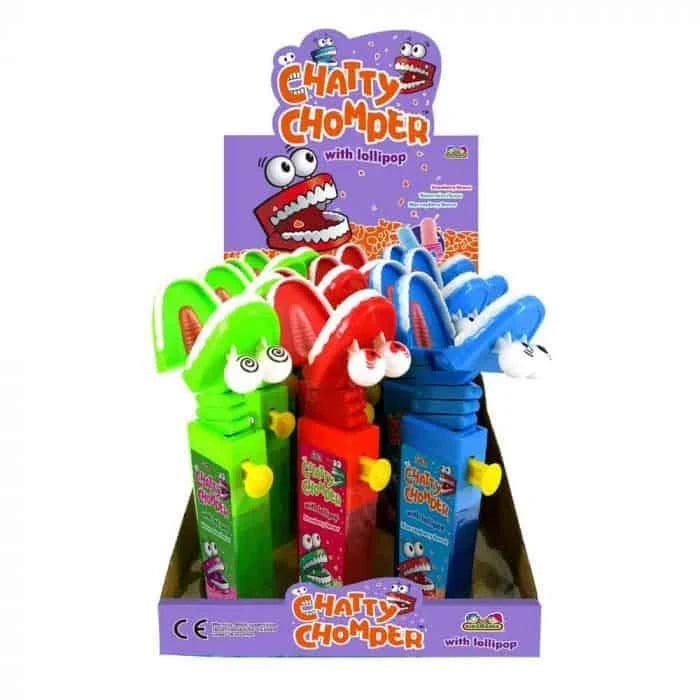 chatty chomper lollipop candy toy - 12 pack