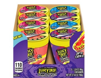 TOPPS JUICY DROP GUMMY DIP 'N STICK 4.25OZ (120G) X 8 UNITS